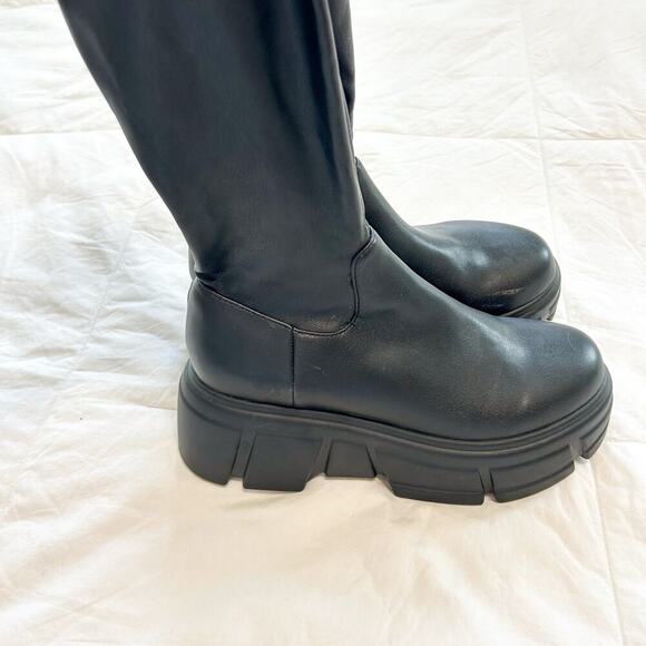 Steve Madden Tero Lug Sole Knee High Platform Boots Black PU Women’s 8M Chunky - Picture 7 of 9